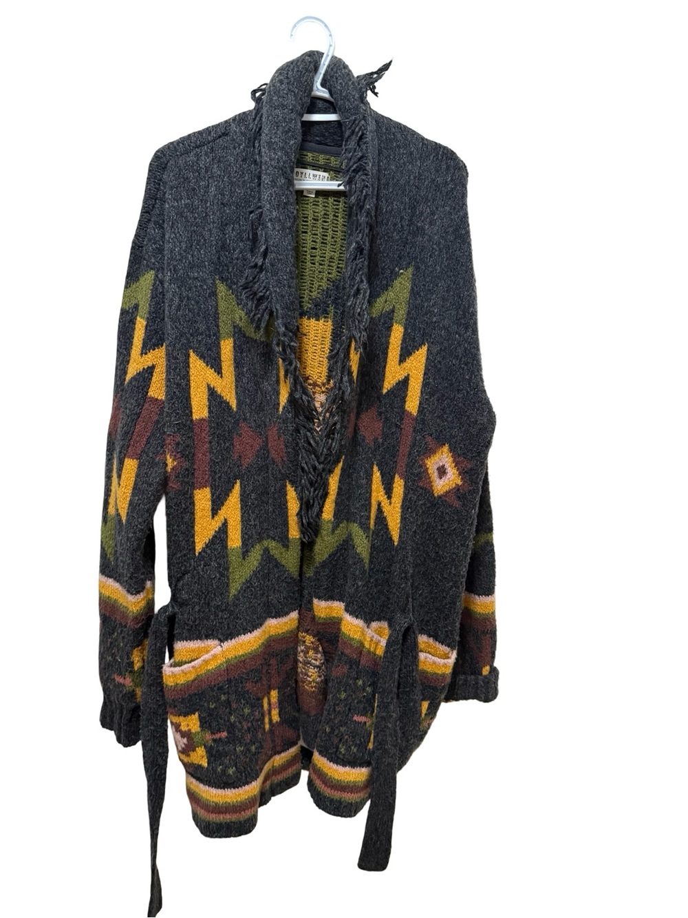 Fringed Open-Front Southwestern Cardigan Sweater - Charcoal Gray